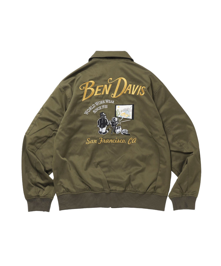 【BEN DAVIS（ベンデイビス）】THEATER EMB BM JACKET / ワーク ジャケット ジップ 刺繍 ポケット ワンポイント カーキ