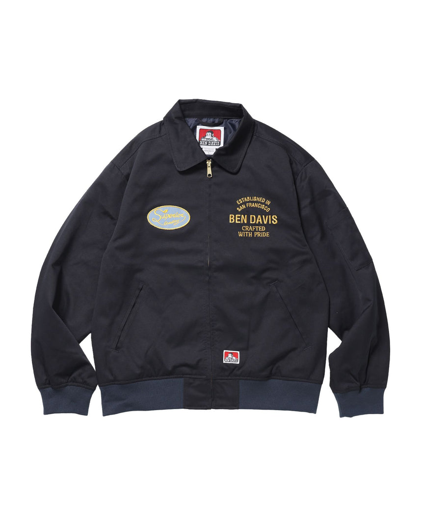 【BEN DAVIS（ベンデイビス）】THEATER EMB BM JACKET / ワーク ジャケット ジップ 刺繍 ポケット ワンポイント ネイビー