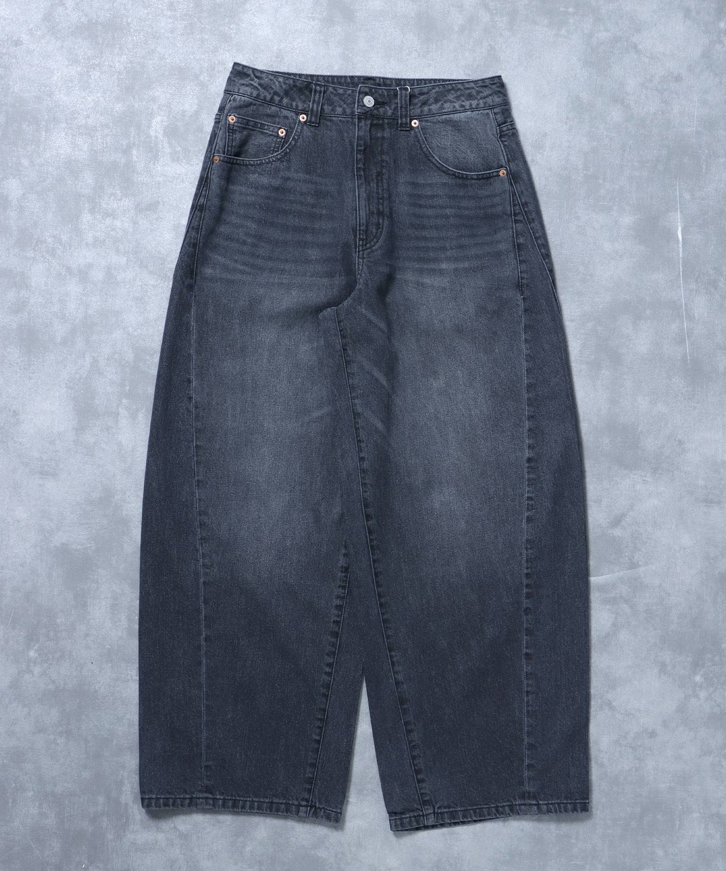 【FFEIN(フェイン)】リアルヴィンテージバレルレッグデニムパンツ / デニム パンツ ボトムス ワイドシルエット デニム カーブ ブラック