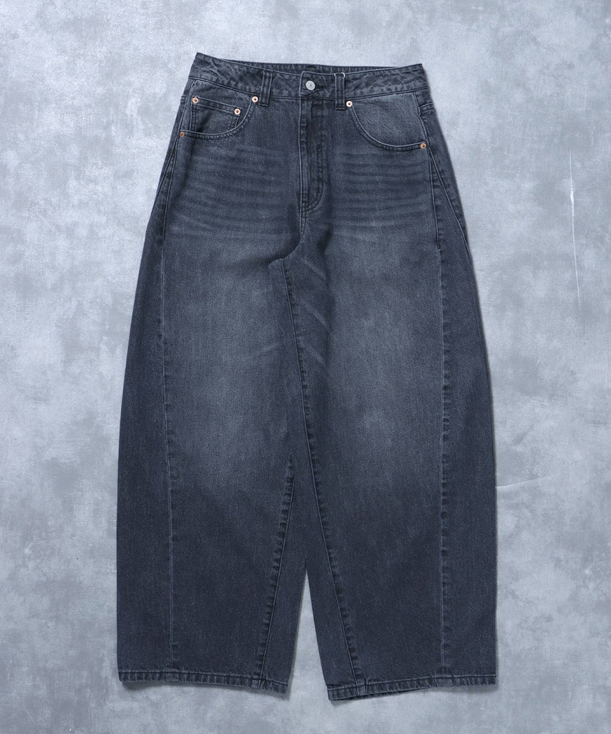 【FFEIN(フェイン)】リアルヴィンテージバレルレッグデニムパンツ / デニム パンツ ボトムス ワイドシルエット デニム カーブ ブラック