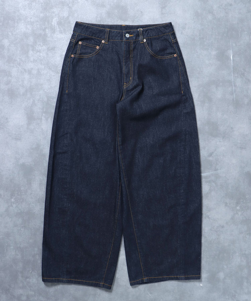 【FFEIN(フェイン)】リアルヴィンテージバレルレッグデニムパンツ / デニム パンツ ボトムス ワイドシルエット デニム カーブ ネイビー