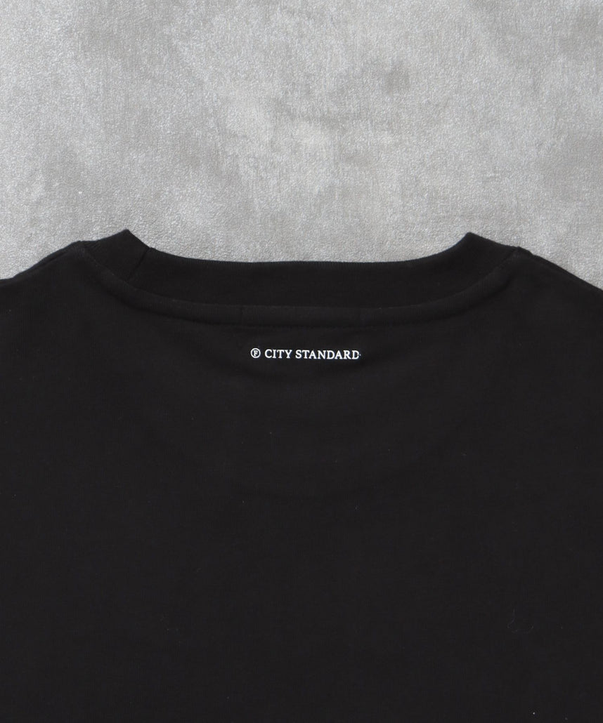 センタープリントロゴショート丈Tシャツ / Tシャツ クルーネック 半袖 プリント ブラック