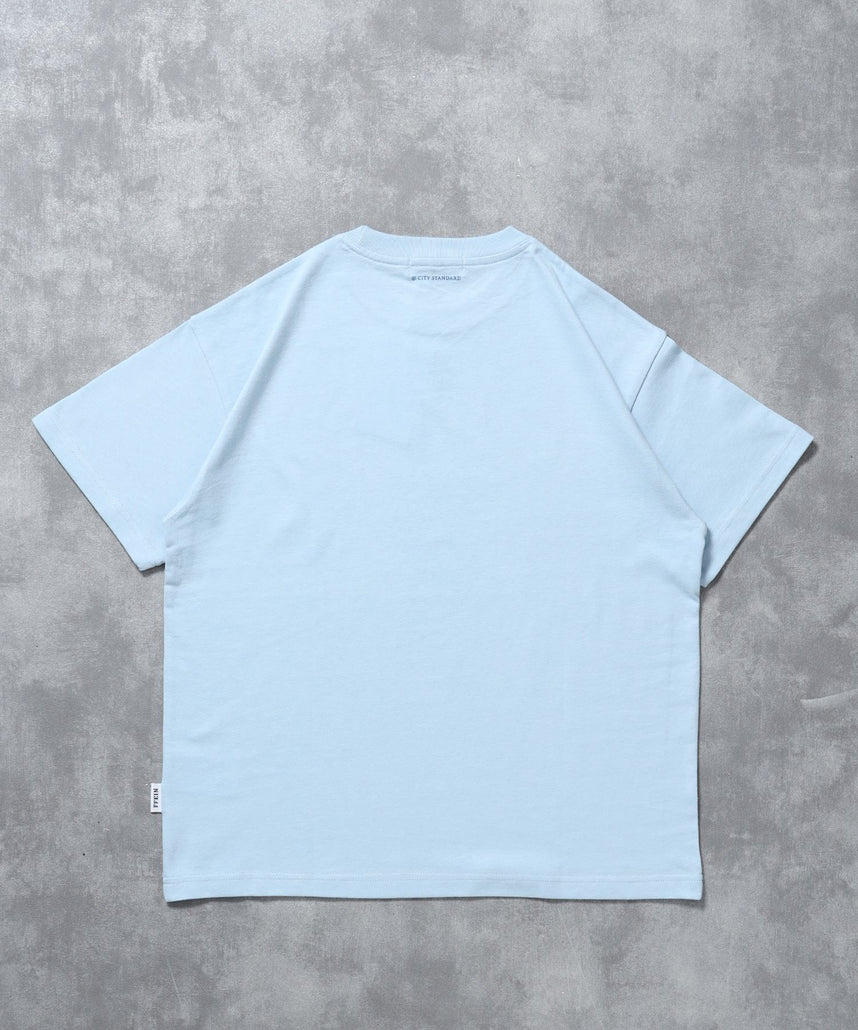 センタープリントロゴショート丈Tシャツ / Tシャツ クルーネック 半袖 プリント ライトブルー