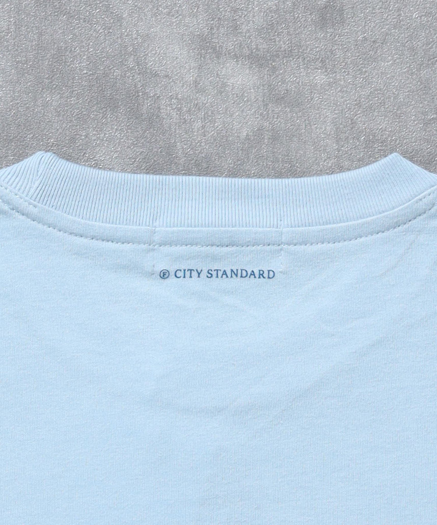 センタープリントロゴショート丈Tシャツ / Tシャツ クルーネック 半袖 プリント ライトブルー