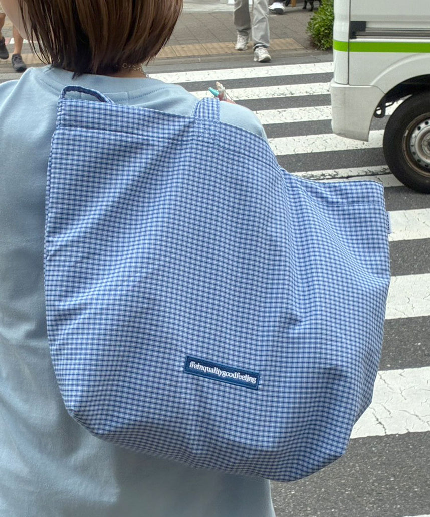 2WAYチェックトートバッグ / ユニセックス バック 2WAY 雑貨 刺繍 チェック ポケット ブルー
