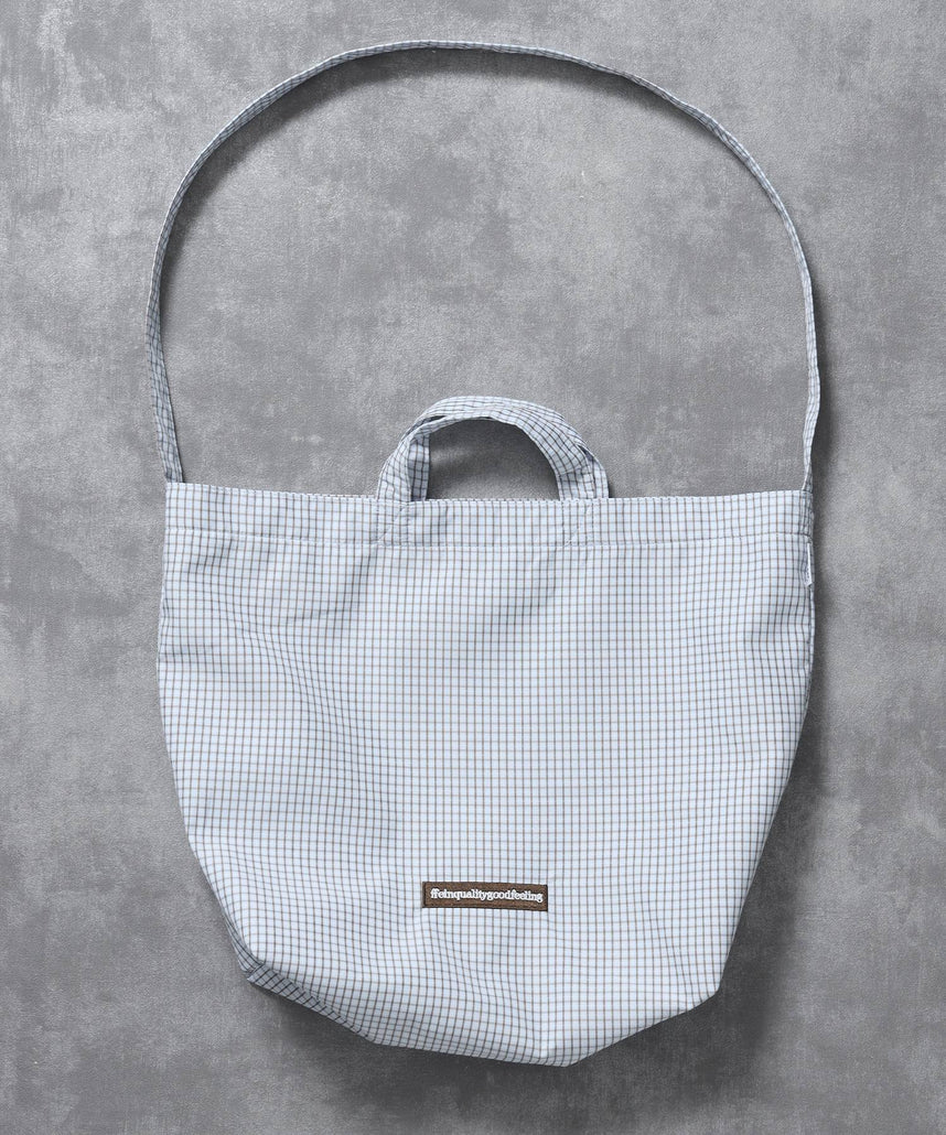 【FFEIN(フェイン)】2WAYチェックトートバッグ / ユニセックス バック 2WAY 雑貨 刺繍 チェック ポケット サックスブルー