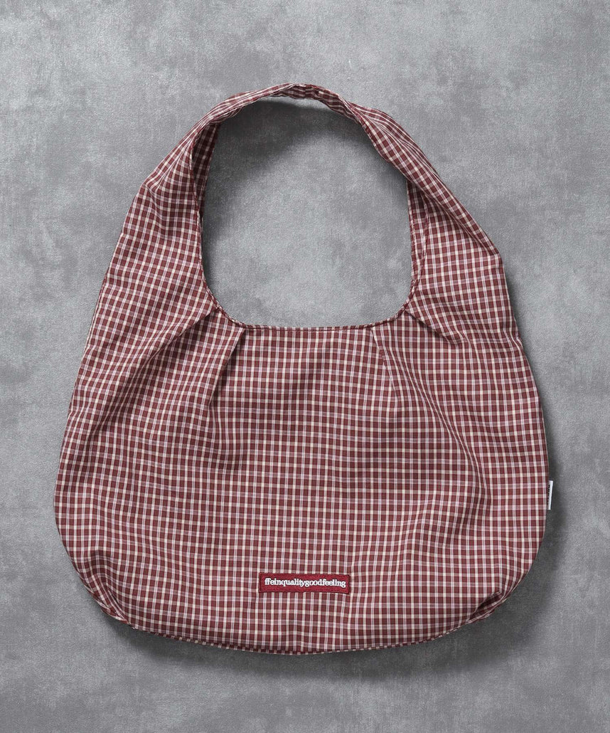 【FFEIN(フェイン)】ダブルタックチェックムーンバッグ / ユニセックス バック ハンドバック 雑貨 刺繍 チェック ポケット レッド