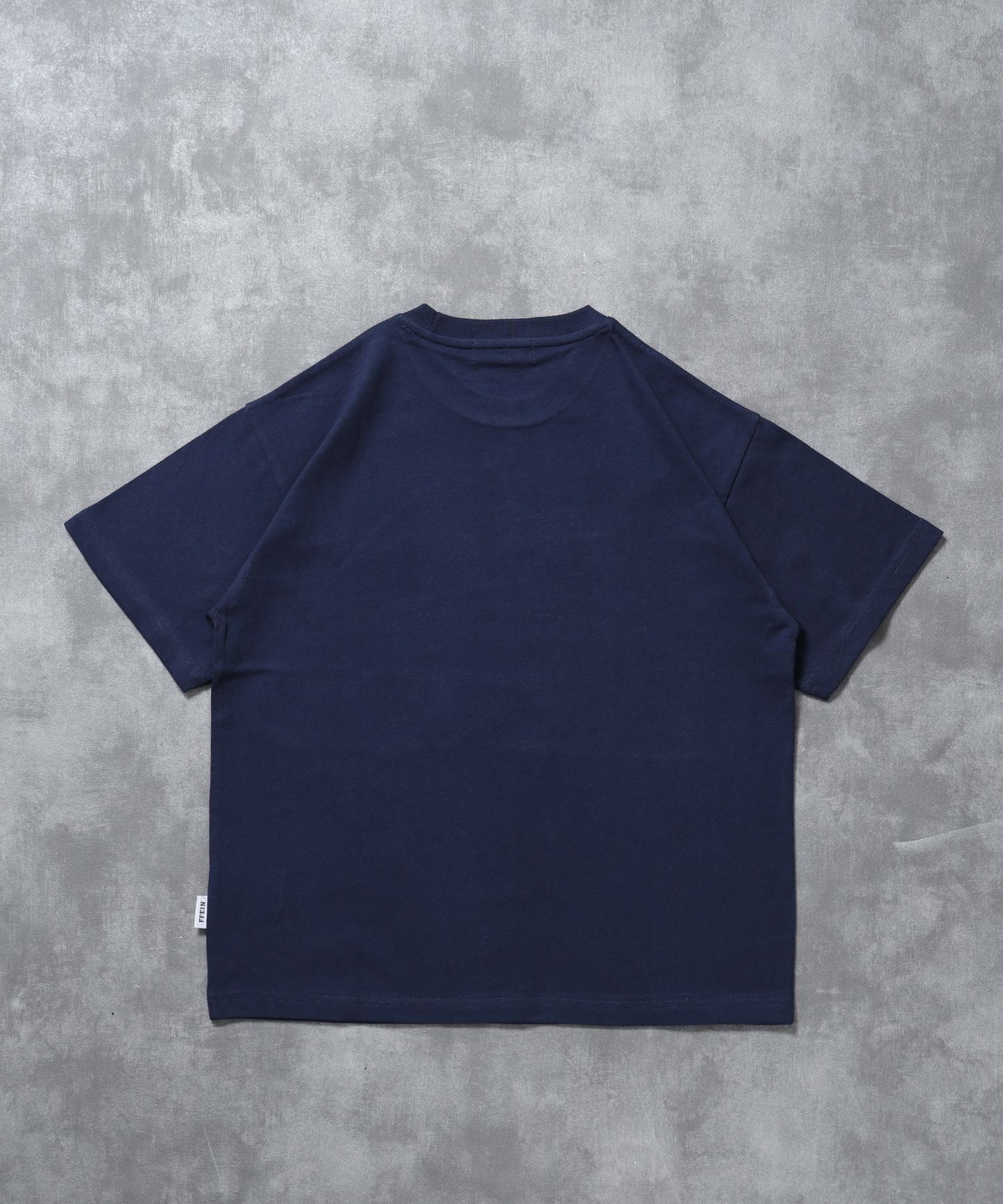 立体チェックプリントロゴショート丈Tシャツ/ クルーネック 半袖 刺繍 【短丈】 ネイビー