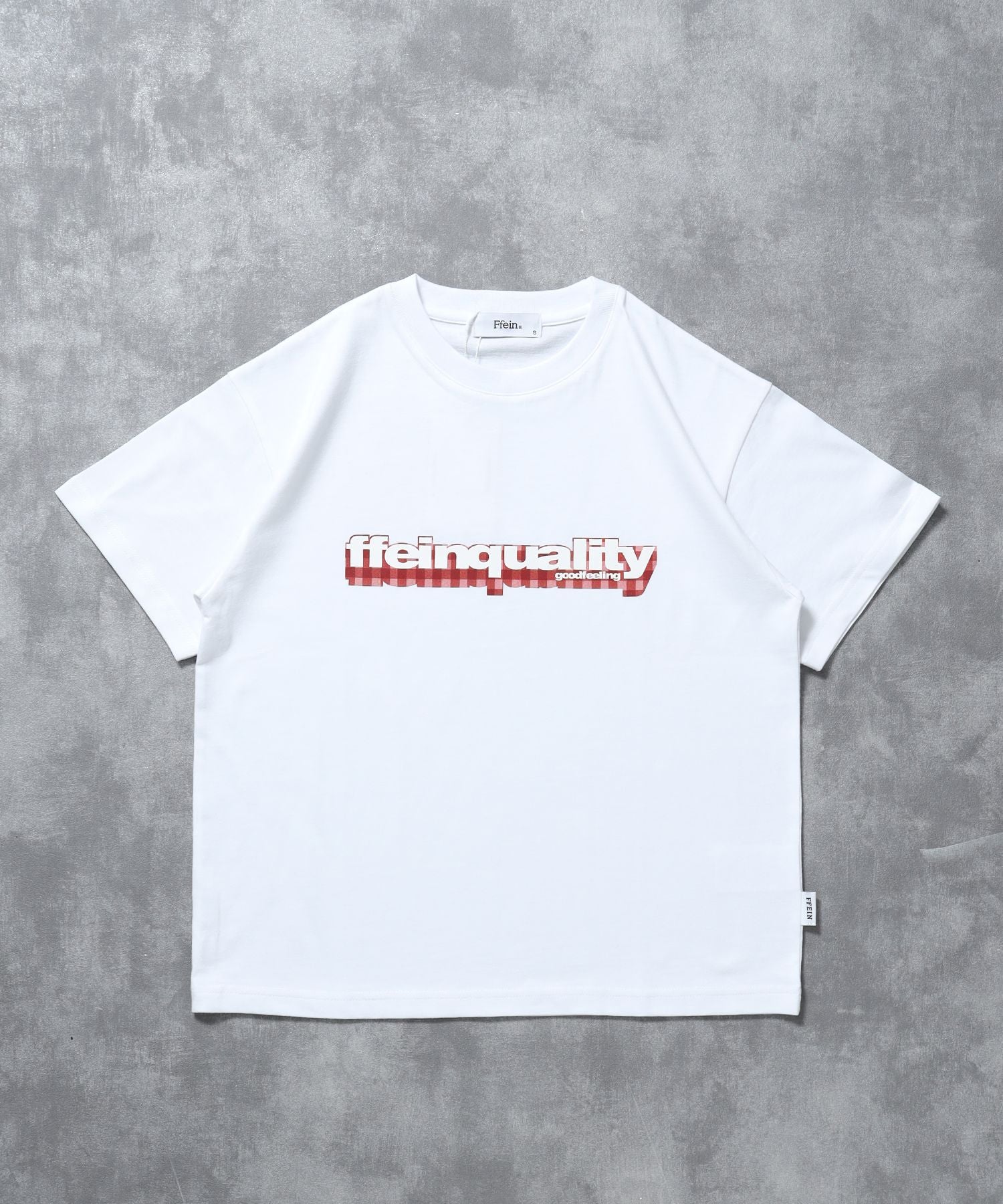 FFEIN(フェイン)】立体チェックプリントロゴショート丈Tシャツ/ クルー