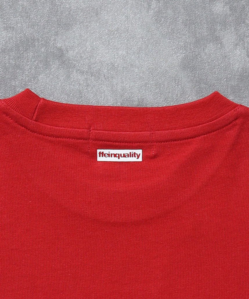 センターデカロゴプリントショート丈Tシャツ/ クルーネック 半袖 刺繍 【短丈】 レッド