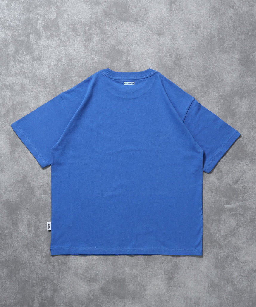 センターデカロゴプリントショート丈Tシャツ/ クルーネック 半袖 刺繍 【短丈】 ブルー