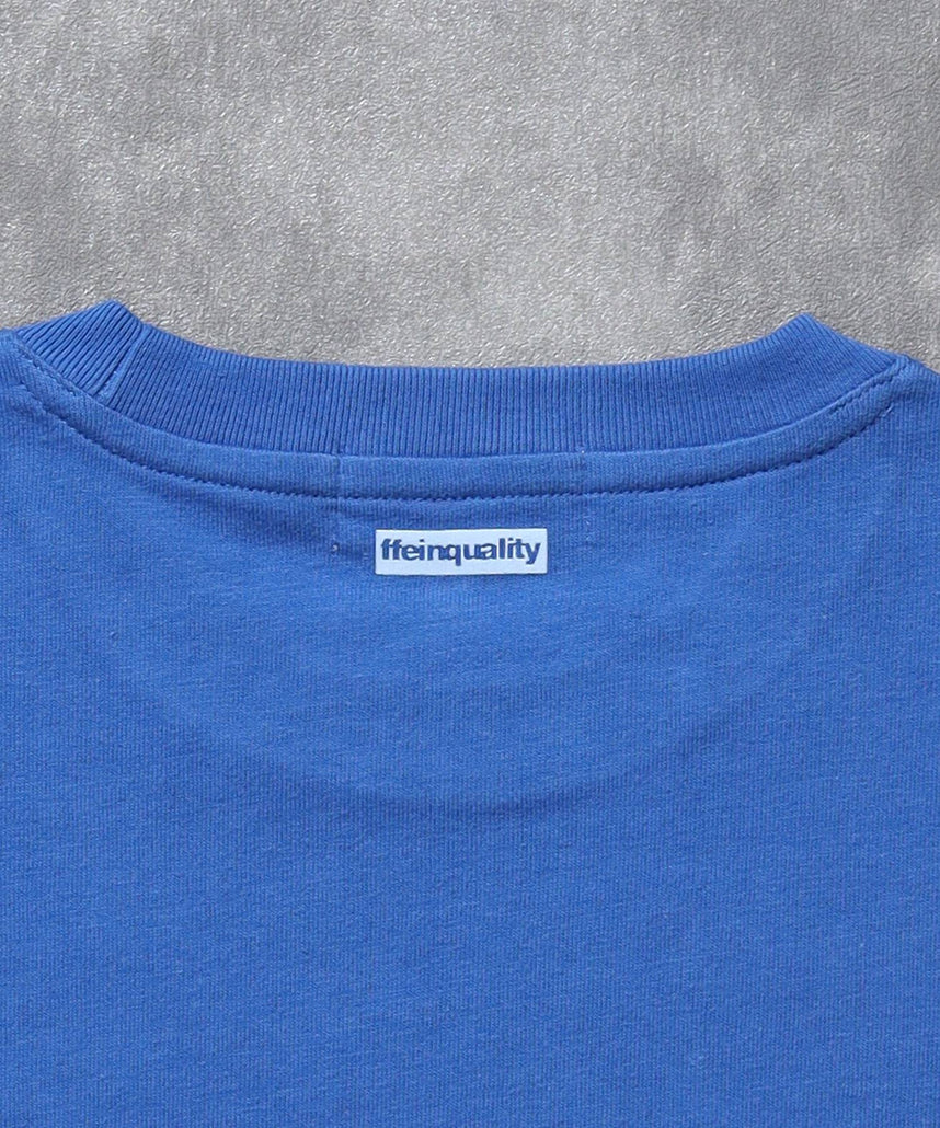 センターデカロゴプリントショート丈Tシャツ/ クルーネック 半袖 刺繍 【短丈】 ブルー