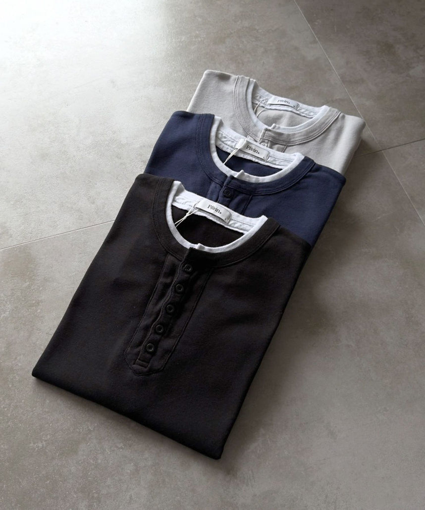 フェイクレイヤードヘンリーネックショート丈Tシャツ/ Tシャツ ヘンリーネック 半袖 レイヤード ワンポイント シンプル 【短丈】 ネイビー