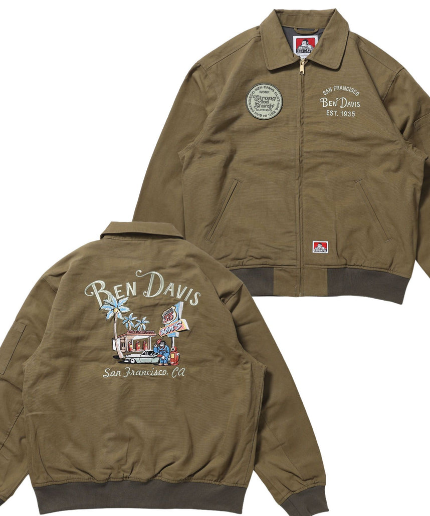 【BEN DAVIS（ベンデイビス）】COTTON DUCK SOUVENIR JACKET / スーベニア 刺繍 フライトジャケット ユニセックス 裏地付き アウター カーキ