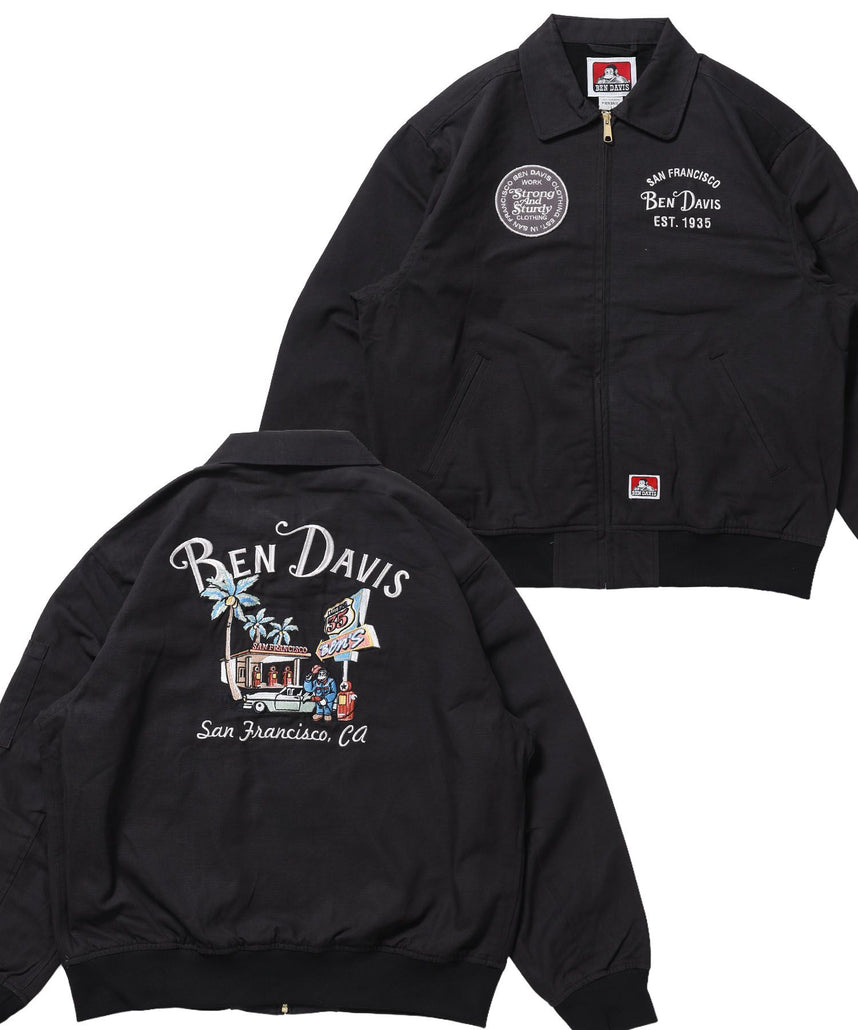 【BEN DAVIS（ベンデイビス）】COTTON DUCK SOUVENIR JACKET / スーベニア 刺繍 フライトジャケット ユニセックス 裏地付き アウター ブラック