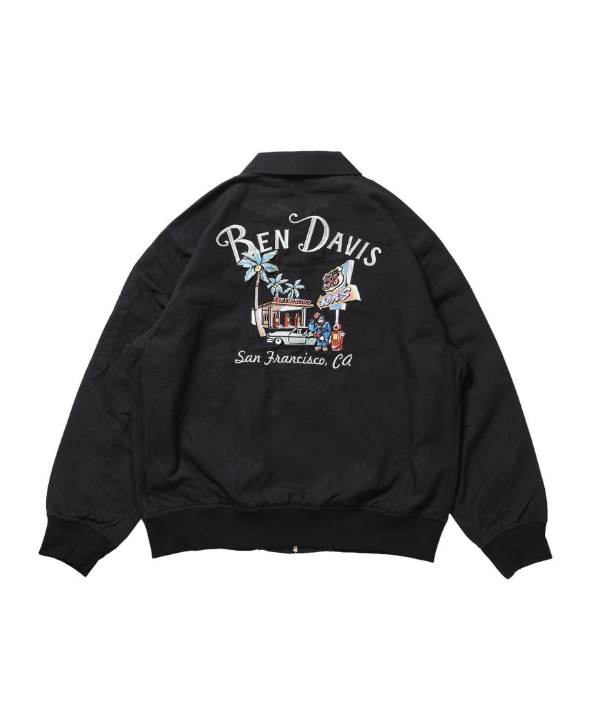 【BEN DAVIS（ベンデイビス）】COTTON DUCK SOUVENIR JACKET / スーベニア 刺繍 フライトジャケット ユニセックス 裏地付き アウター ブラック