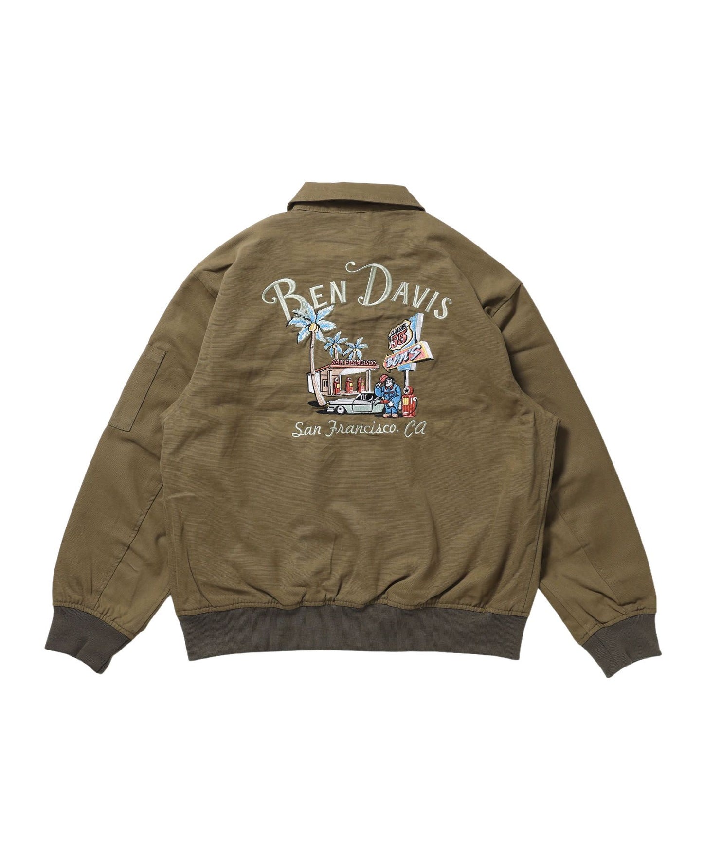 【BEN DAVIS（ベンデイビス）】COTTON DUCK SOUVENIR JACKET / スーベニア 刺繍 フライトジャケット ユニセックス 裏地付き アウター カーキ
