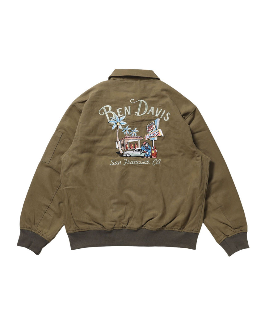 【BEN DAVIS（ベンデイビス）】COTTON DUCK SOUVENIR JACKET / スーベニア 刺繍 フライトジャケット ユニセックス 裏地付き アウター カーキ