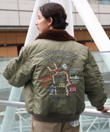 SOUVENIR EMB FLIGHT JACKET / スーベニアジャケット フライトジャケット 刺繍 ワッペン 着脱ボア衿 アウター ユニセックス カーキ