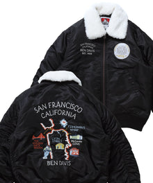 SOUVENIR EMB FLIGHT JACKET / スーベニアジャケット フライトジャケット 刺繍 ワッペン 着脱ボア衿 アウター ユニセックス ブラック