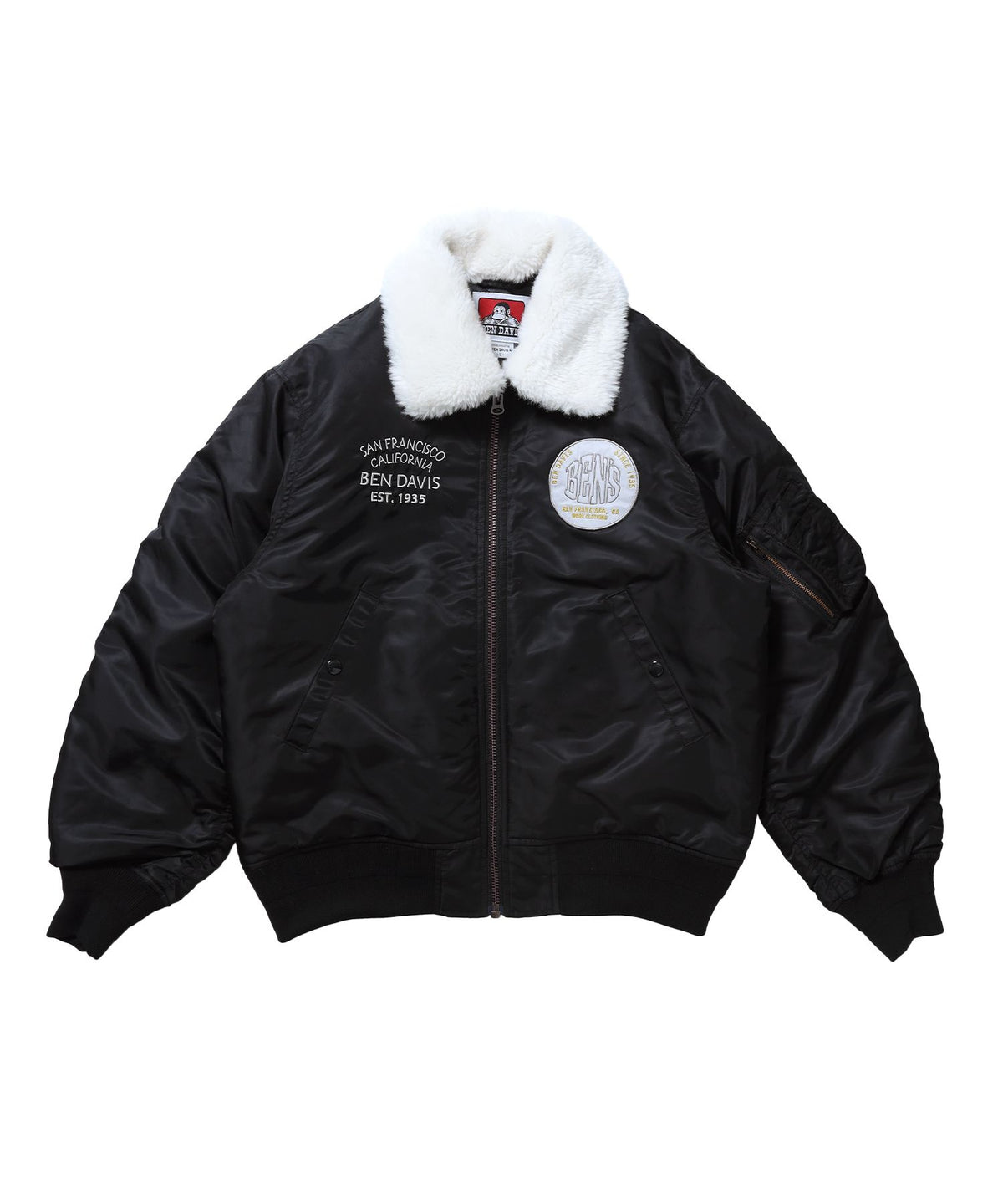 【BEN DAVIS（ベンデイビス）】SOUVENIR EMB FLIGHT JACKET / スーベニアジャケット フライトジャケット 刺繍 ワッペン 着脱ボア衿 アウター ユニセックス ブラック