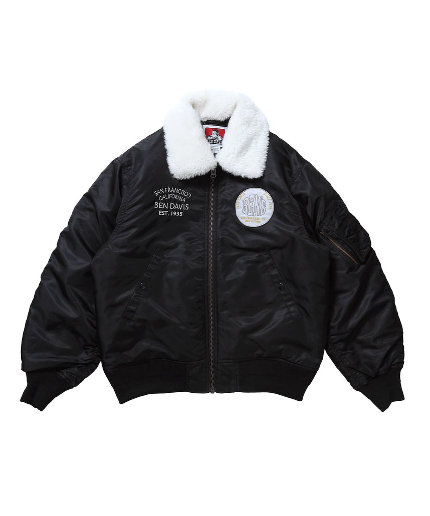 【BEN DAVIS（ベンデイビス）】SOUVENIR EMB FLIGHT JACKET / スーベニアジャケット フライトジャケット 刺繍 ワッペン 着脱ボア衿 アウター ユニセックス ブラック