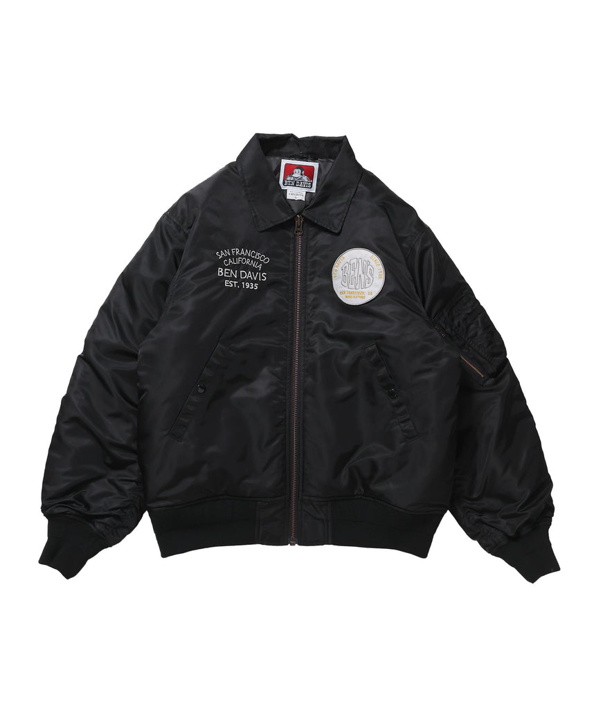 【BEN DAVIS（ベンデイビス）】SOUVENIR EMB FLIGHT JACKET / スーベニアジャケット フライトジャケット 刺繍 ワッペン 着脱ボア衿 アウター ユニセックス ブラック