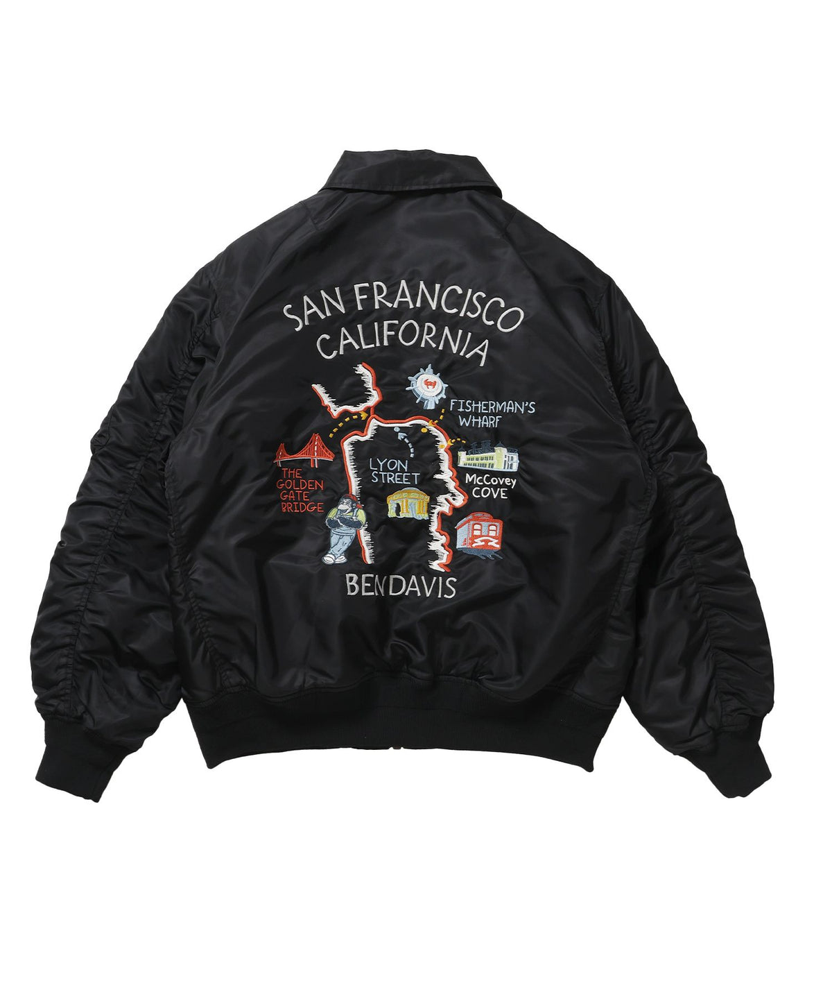 【BEN DAVIS（ベンデイビス）】SOUVENIR EMB FLIGHT JACKET / スーベニアジャケット フライトジャケット 刺繍 ワッペン 着脱ボア衿 アウター ユニセックス ブラック