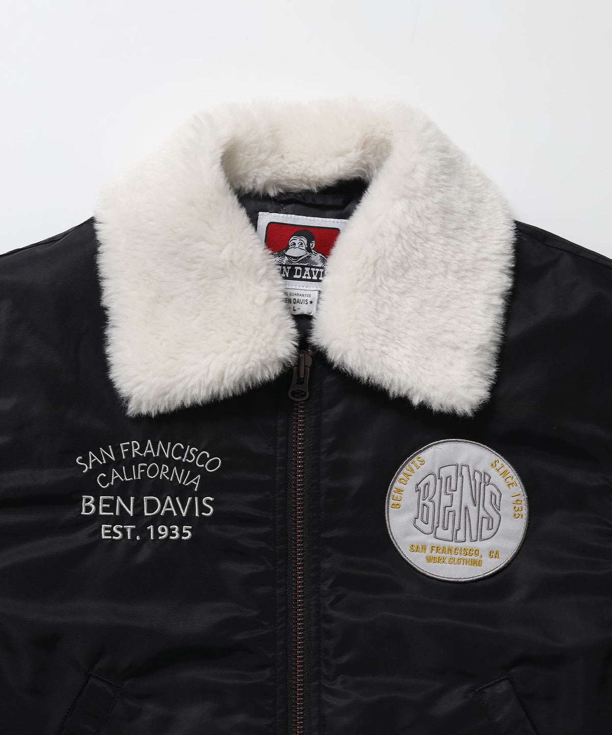 SOUVENIR EMB FLIGHT JACKET / スーベニアジャケット フライトジャケット 刺繍 ワッペン 着脱ボア衿 アウター ユニセックス ブラック