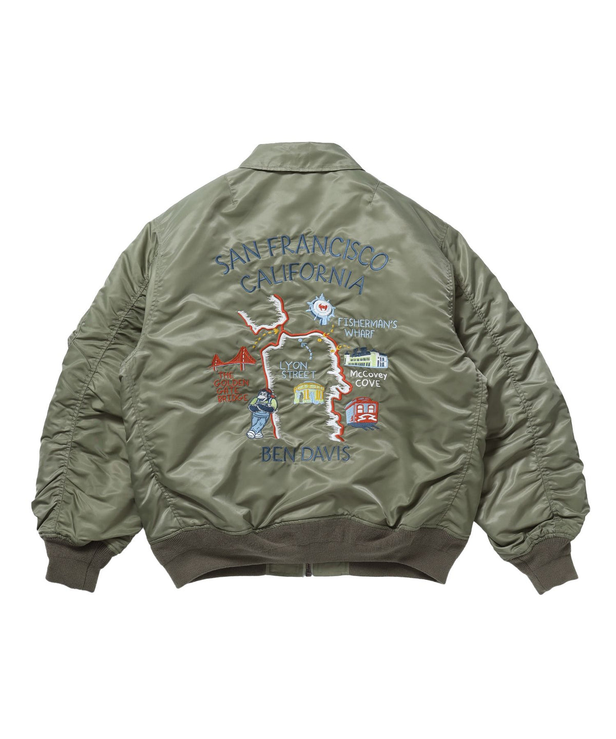 【BEN DAVIS（ベンデイビス）】SOUVENIR EMB FLIGHT JACKET / スーベニアジャケット フライトジャケット 刺繍 ワッペン 着脱ボア衿 アウター ユニセックス カーキ
