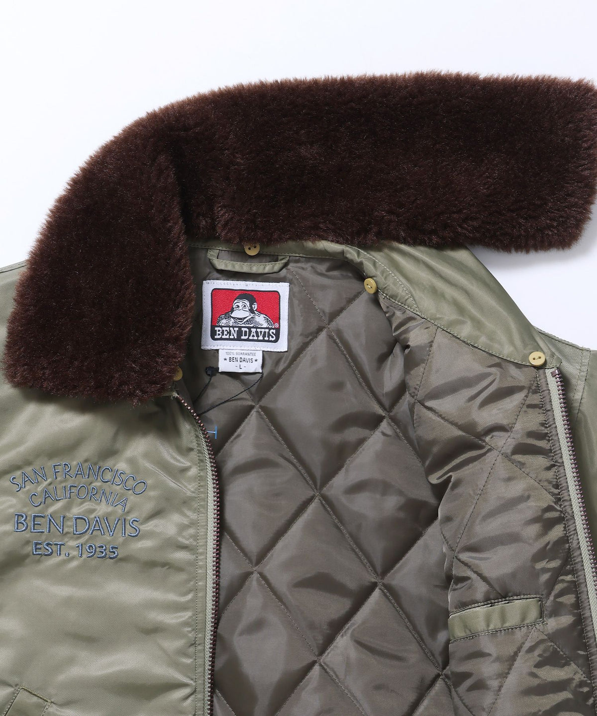 SOUVENIR EMB FLIGHT JACKET / スーベニアジャケット フライトジャケット 刺繍 ワッペン 着脱ボア衿 アウター ユニセックス カーキ