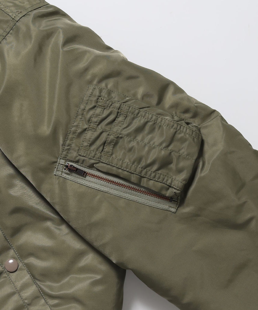 SOUVENIR EMB FLIGHT JACKET / スーベニアジャケット フライトジャケット 刺繍 ワッペン 着脱ボア衿 アウター ユニセックス カーキ