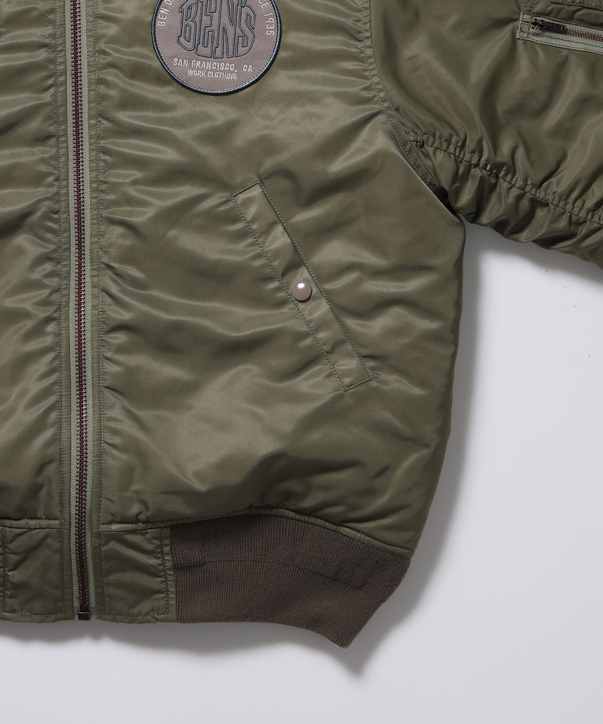 SOUVENIR EMB FLIGHT JACKET / スーベニアジャケット フライトジャケット 刺繍 ワッペン 着脱ボア衿 アウター ユニセックス カーキ