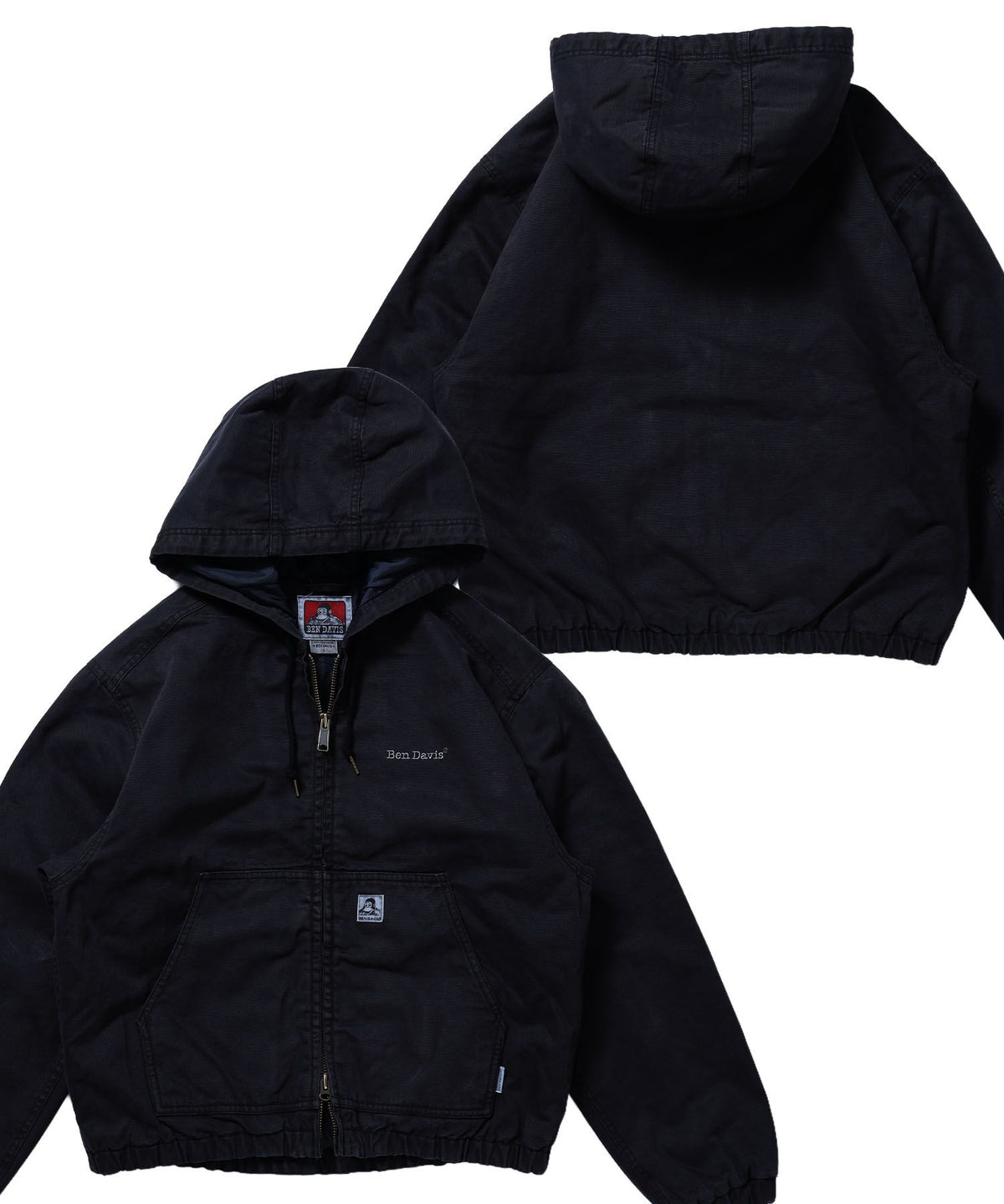 【BEN DAVIS（ベンデイビス）】WORKERS PARKA / フーデッドワークジャケット ダブルジップ キルティング裏地 アウター ポケット ワーク ユニセックス ブラック