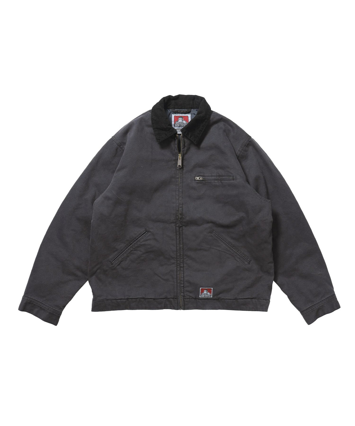 【BEN DAVIS（ベンデイビス）】ZIP FRONT TRUCKER JACKET / トラッカージャケット コーデュロイ衿 ショート丈 中綿キルティング アウター ユニセックス ブラック