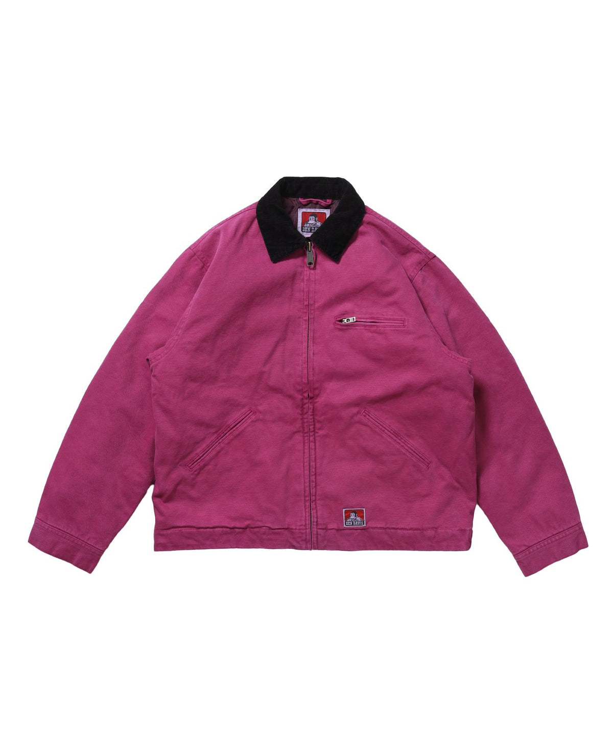 【BEN DAVIS（ベンデイビス）】ZIP FRONT TRUCKER JACKET / トラッカージャケット コーデュロイ衿 ショート丈 中綿キルティング アウター ユニセックス ピンク