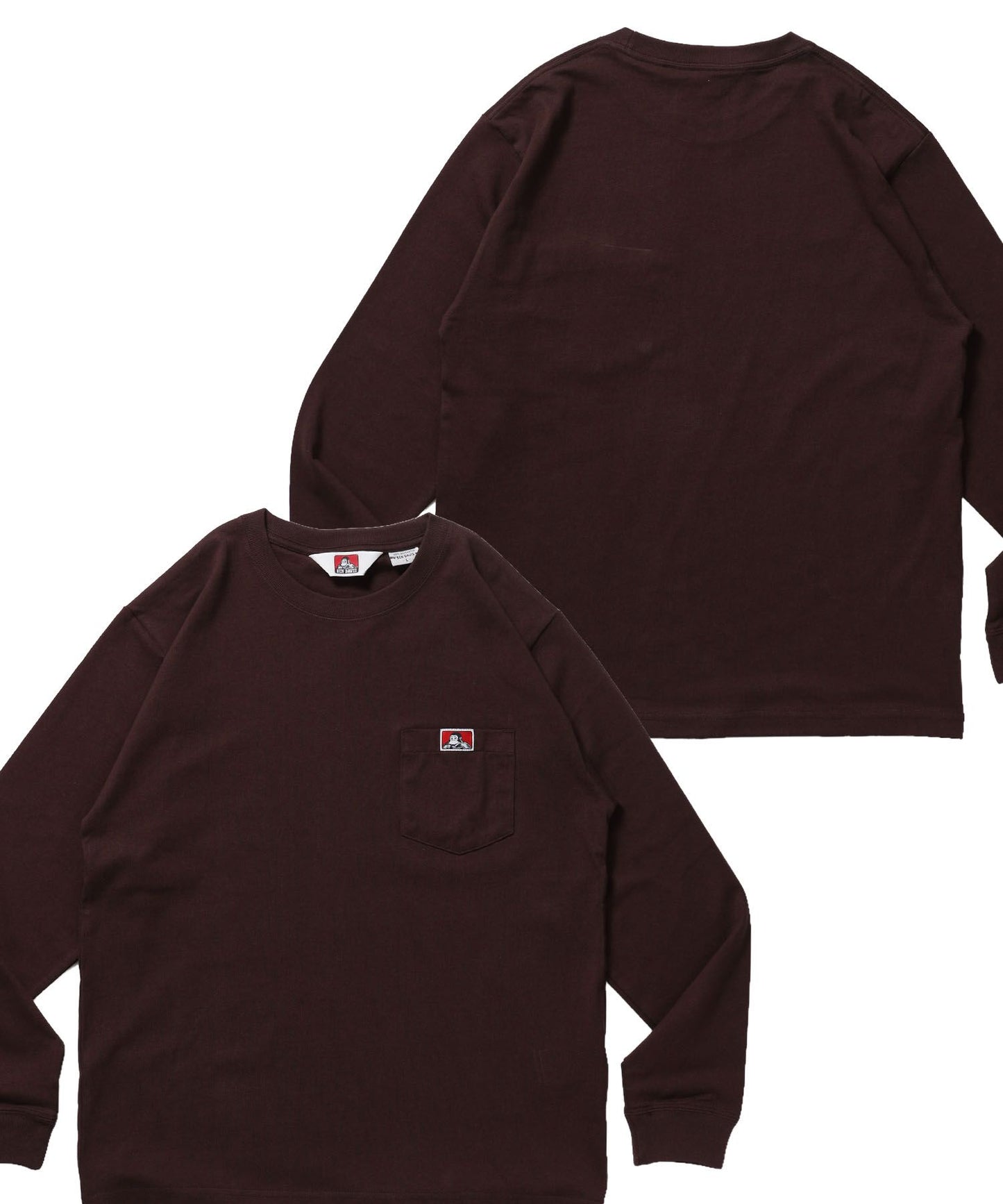 【BEN DAVIS（ベンデイビス）】L/S POCKET TEE (REG) / ユニセックス ロングスリーブ ポケットT レギュラーフィット 長袖 ワンポイント ブラウン