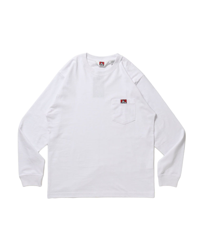 【BEN DAVIS（ベンデイビス）】L/S POCKET TEE (REG) / ユニセックス ロングスリーブ ポケットT レギュラーフィット 長袖 ワンポイント ホワイト