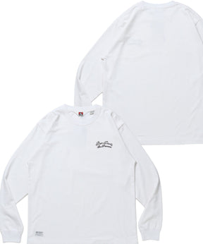 SCRIPT VNTG L/S TEE (REG) / ロンT 長袖 刺繍 ビスネーム ヴィンテージ加工 レギュラーフィット ユニセックス ホワイト