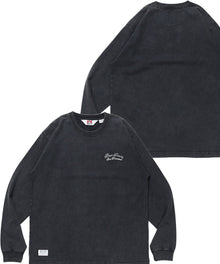 SCRIPT VNTG L/S TEE (REG) / ロンT 長袖 刺繍 ビスネーム ヴィンテージ加工 レギュラーフィット ユニセックス ブラック