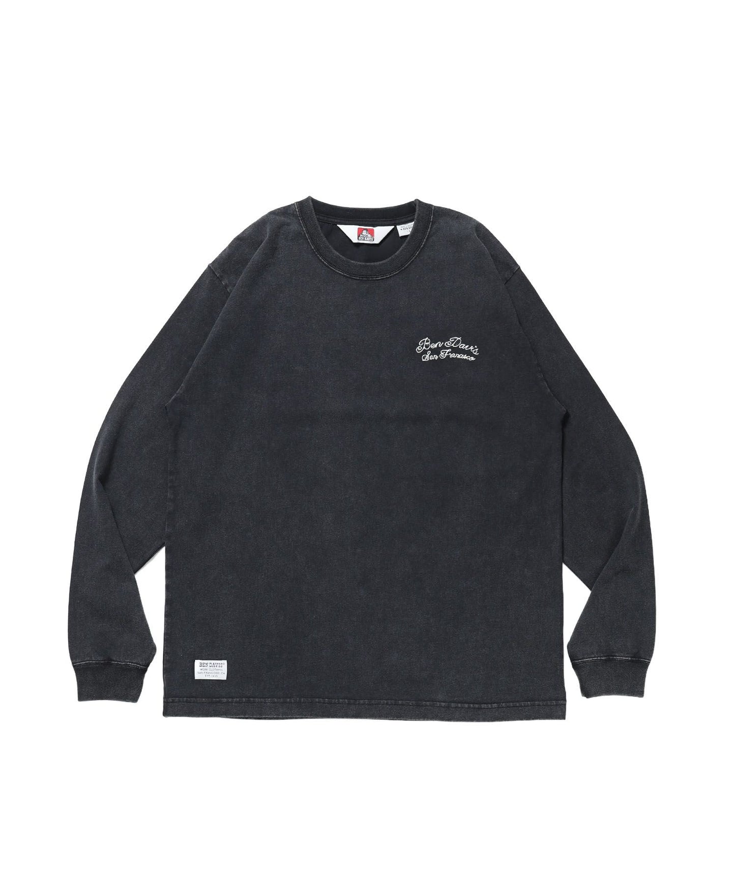 【BEN DAVIS（ベンデイビス）】SCRIPT VNTG L/S TEE (REG) / ロンT 長袖 刺繍 ビスネーム ヴィンテージ加工 レギュラーフィット ユニセックス ブラック