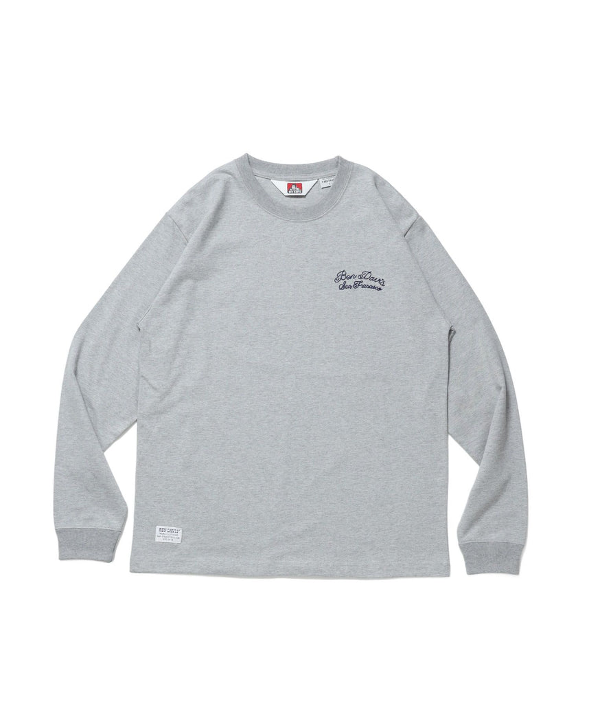 【BEN DAVIS（ベンデイビス）】SCRIPT VNTG L/S TEE (REG) / ロンT 長袖 刺繍 ビスネーム ヴィンテージ加工 レギュラーフィット ユニセックス グレー