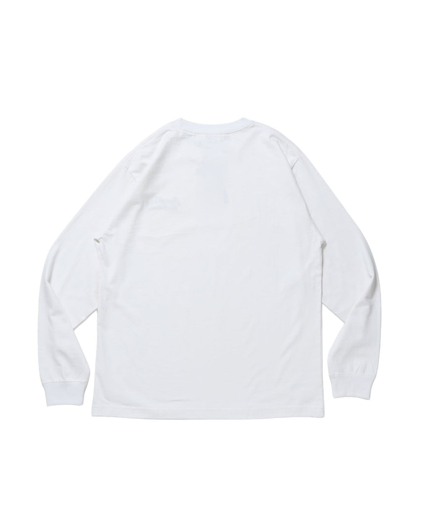 SCRIPT VNTG L/S TEE (REG) / ロンT 長袖 刺繍 ビスネーム ヴィンテージ加工 レギュラーフィット ユニセックス ホワイト