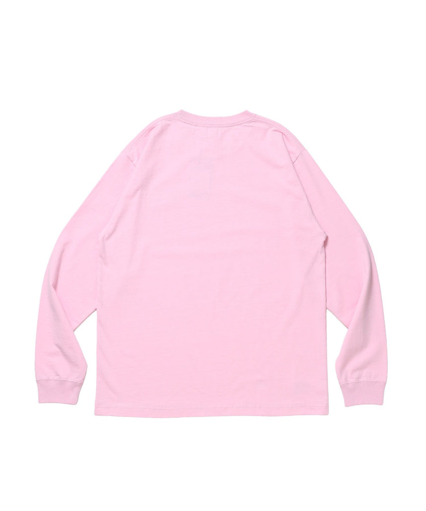 SCRIPT VNTG L/S TEE (REG) / ロンT 長袖 刺繍 ビスネーム ヴィンテージ加工 レギュラーフィット ユニセックス ピンク