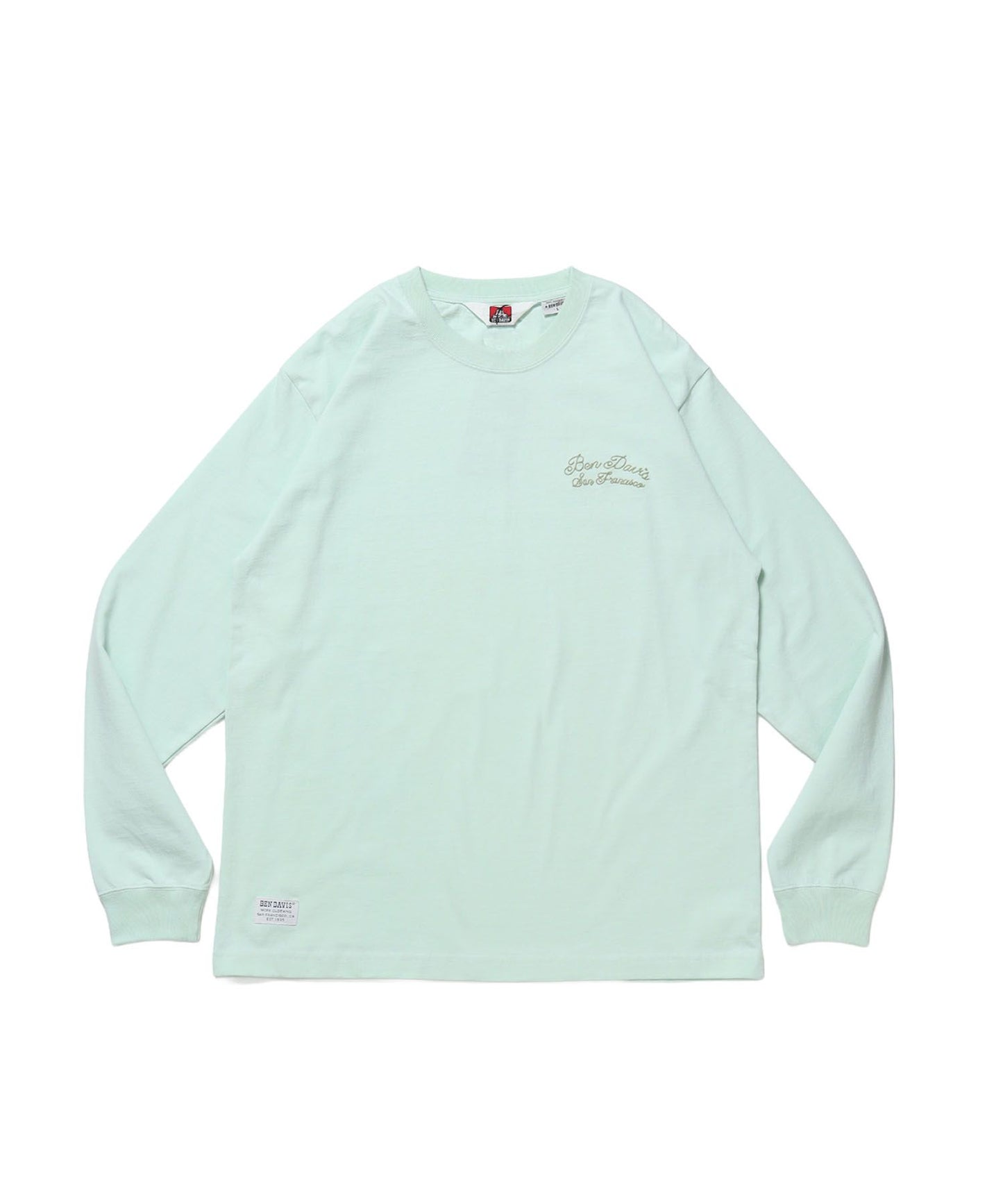 【BEN DAVIS（ベンデイビス）】SCRIPT VNTG L/S TEE (REG) / ロンT 長袖 刺繍 ビスネーム ヴィンテージ加工 レギュラーフィット ユニセックス ミント