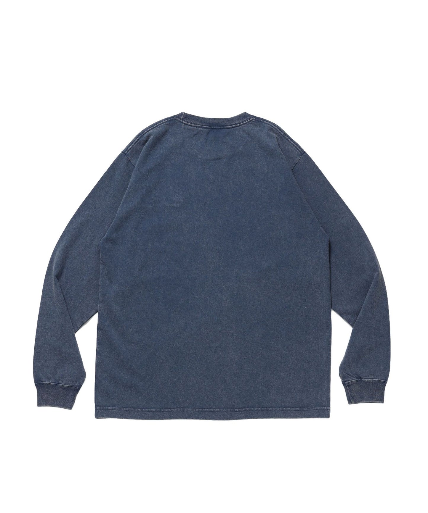 SCRIPT VNTG L/S TEE (REG) / ロンT 長袖 刺繍 ビスネーム ヴィンテージ加工 レギュラーフィット ユニセックス ネイビー
