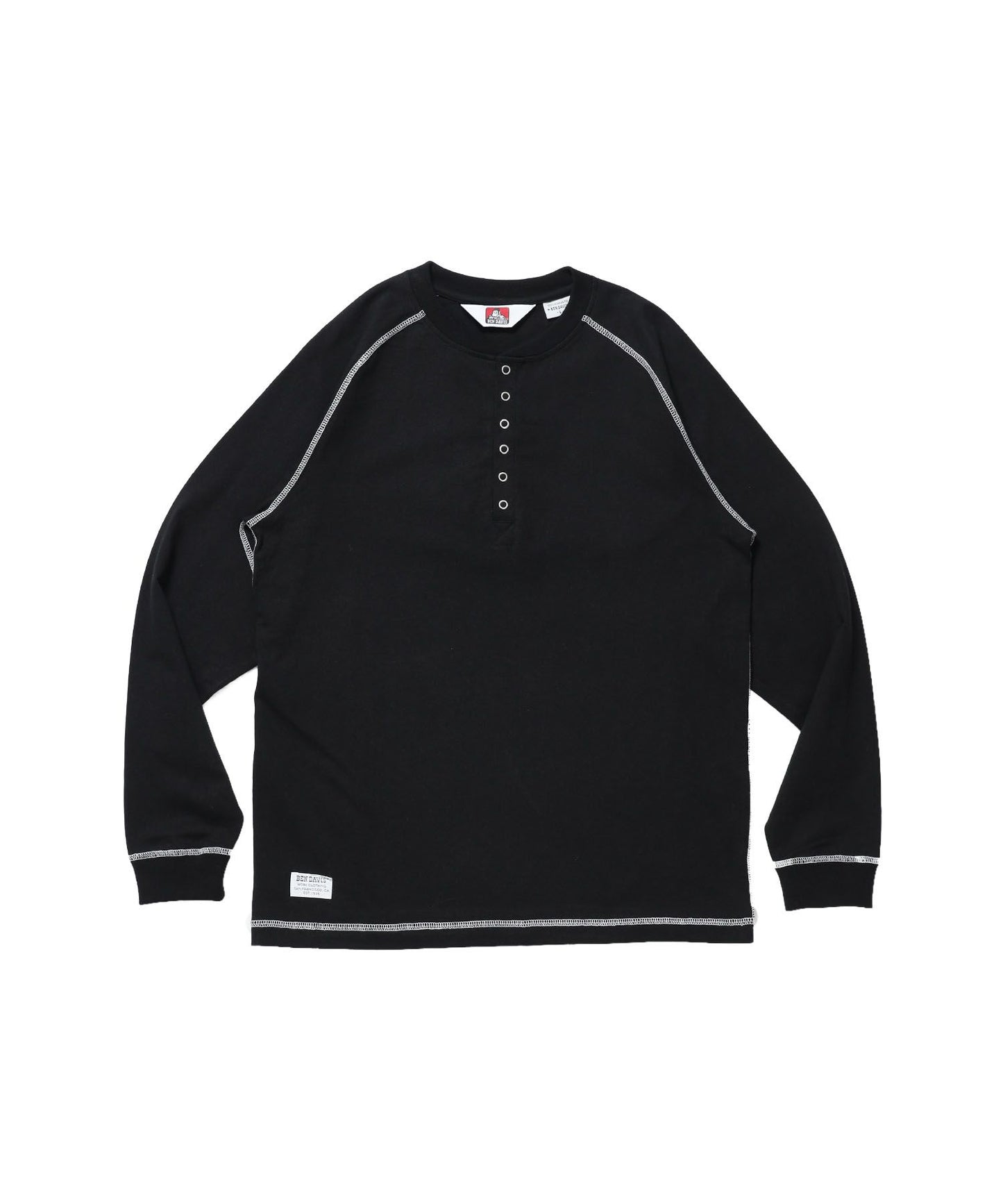 【BEN DAVIS（ベンデイビス）】BEN'S HENLEY L/S TEE / ヘンリーネック ロング ユニセックス ラグラン 長袖 ブラック