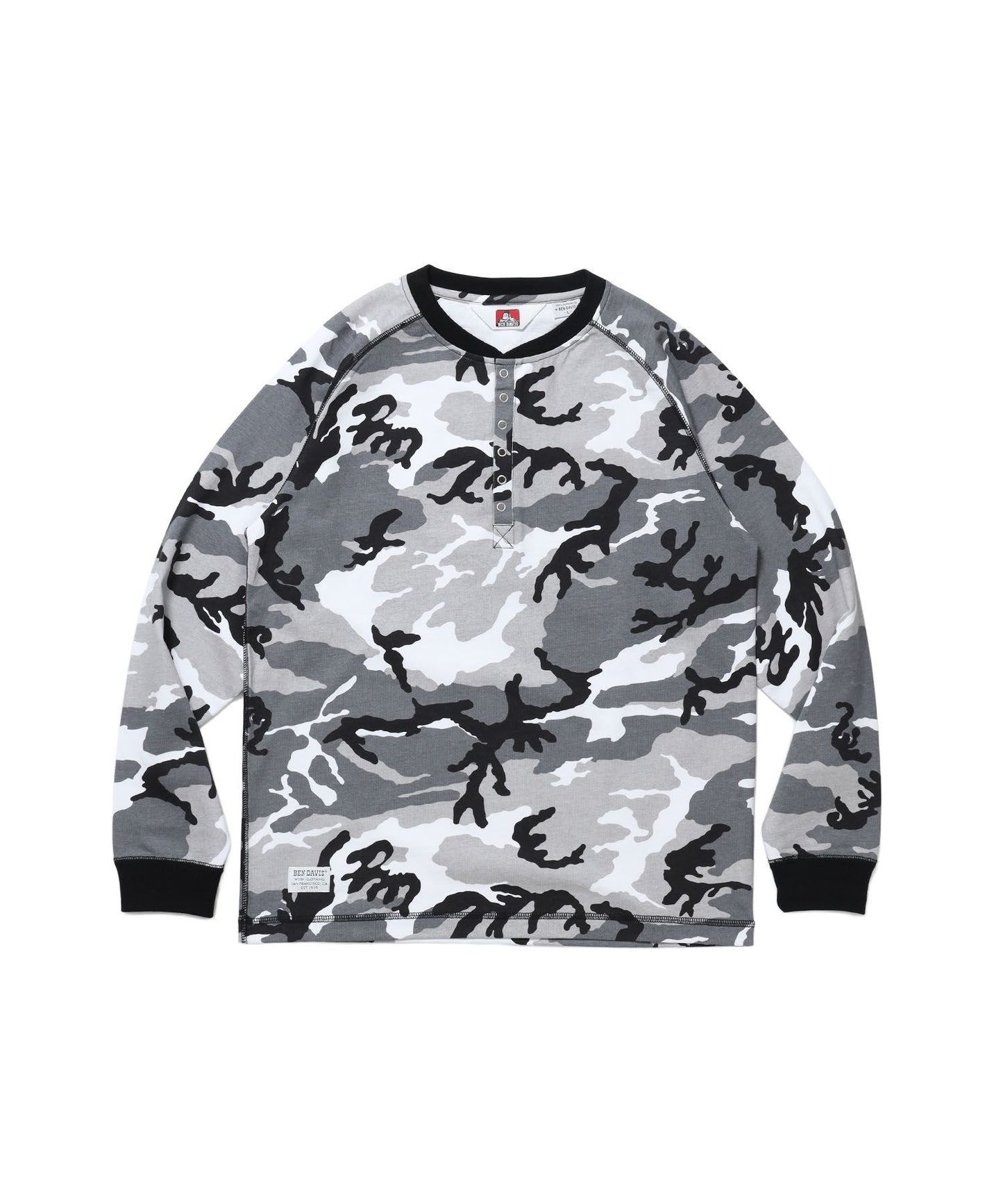 【BEN DAVIS（ベンデイビス）】BEN'S HENLEY L/S TEE / ヘンリーネック ロング ユニセックス ラグラン 長袖 柄80