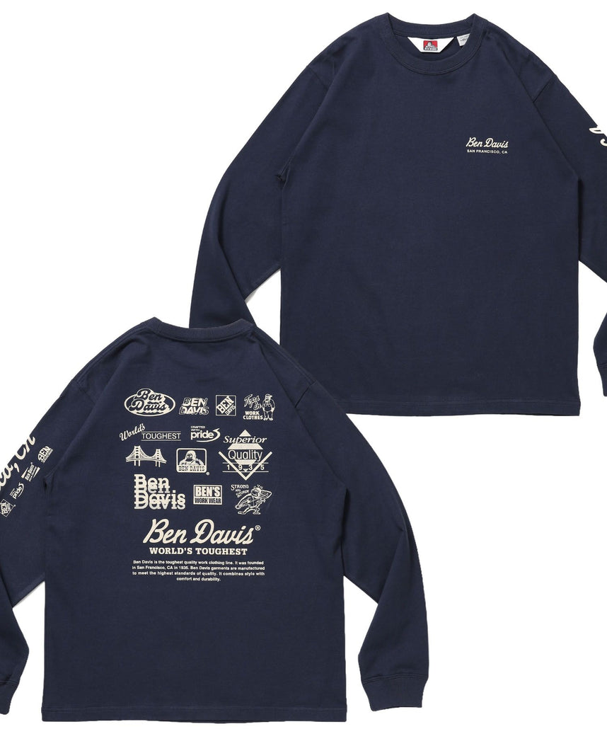 【BEN DAVIS（ベンデイビス）】GRAPHIC L/S TEE (REG) / ロンT ユニセックス レギュラーフィット 長袖 ラバープリント ネイビー