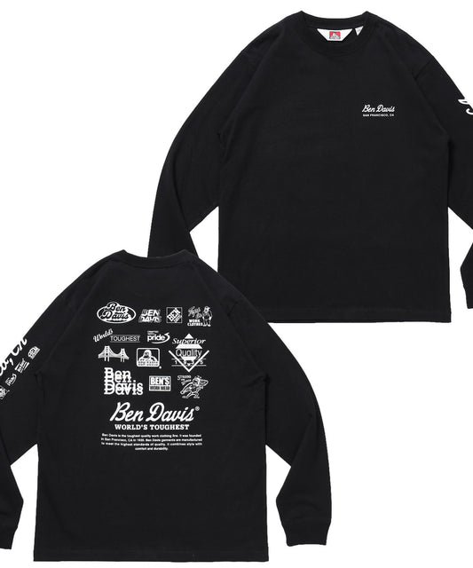 【BEN DAVIS（ベンデイビス）】GRAPHIC L/S TEE (REG) / ロンT ユニセックス レギュラーフィット 長袖 ラバープリント ブラック